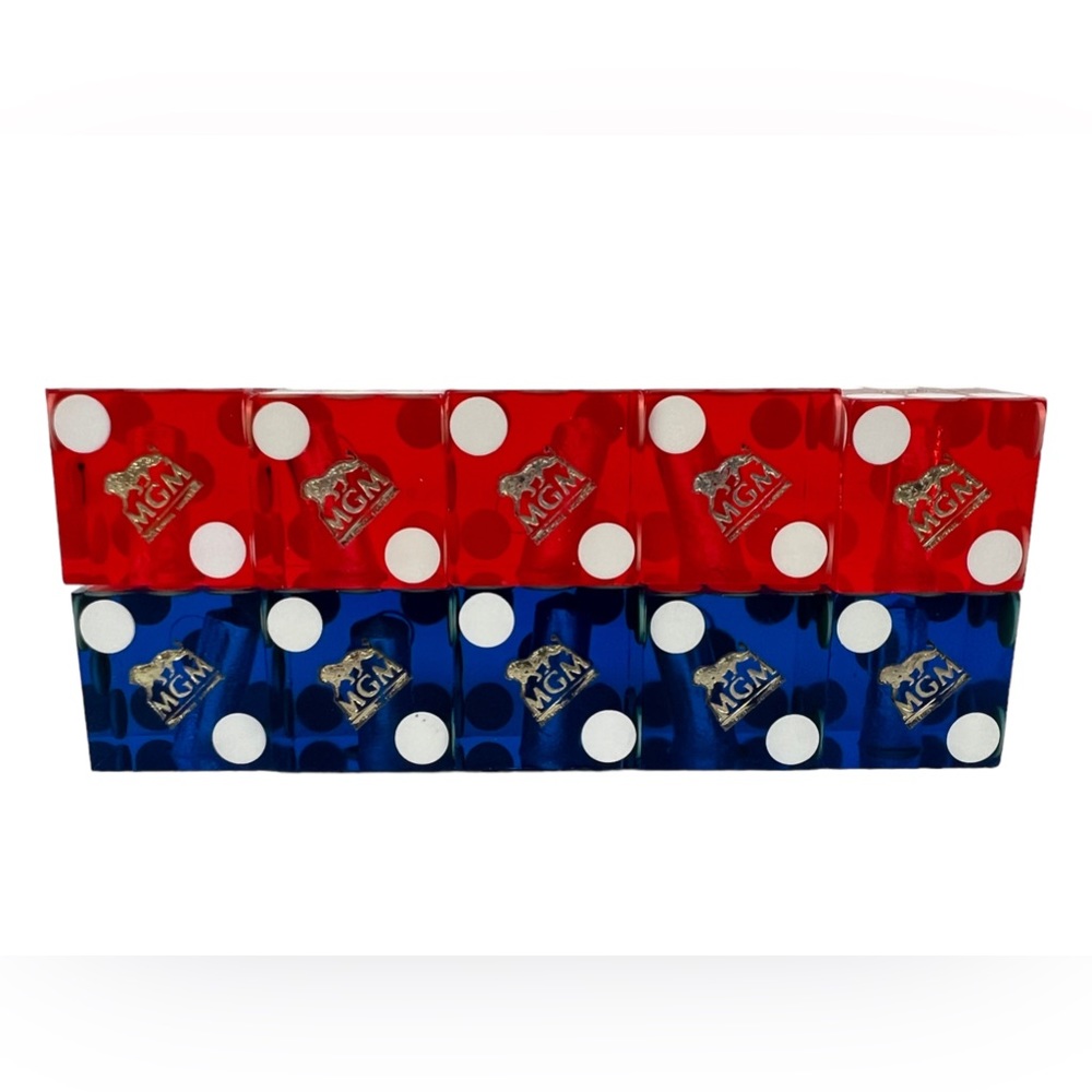 MGM Casino Dice Lot Of 10 Red Blue Cancelled Drilled Translucent Number Vintage